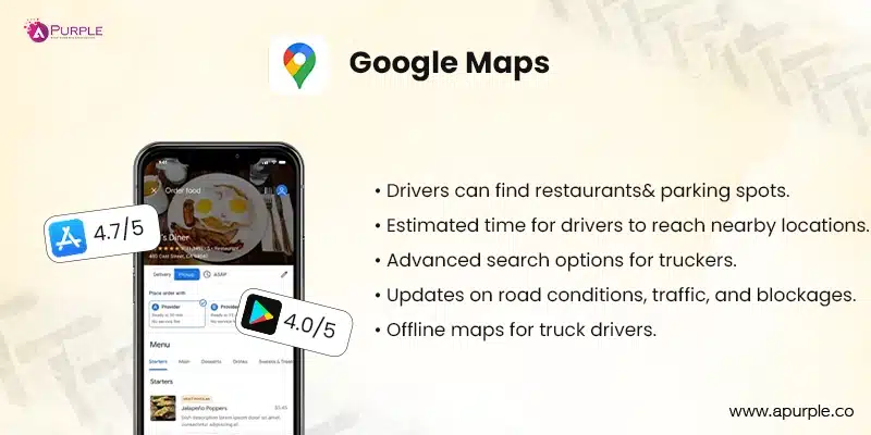 Google Maps truck driver app